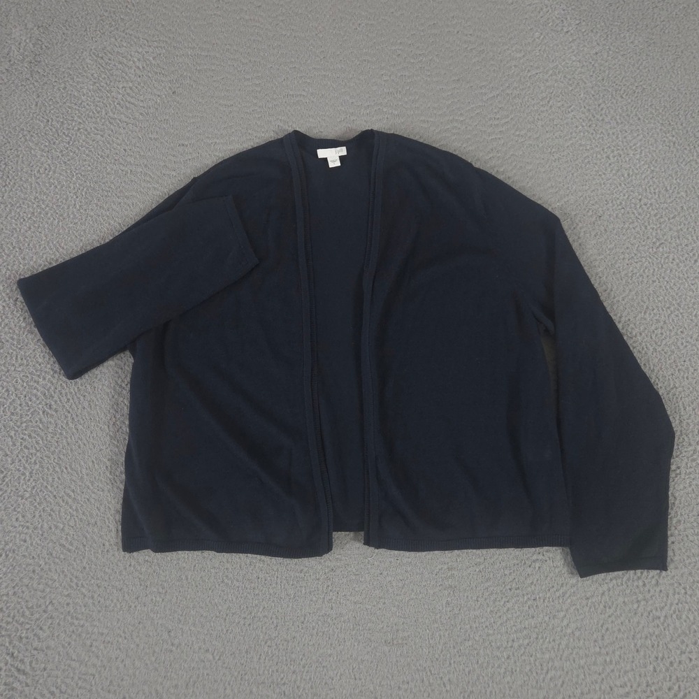 J. Jill Sweater Womens L Navy Linen Cotton Blend Open Front Lightweight Cardigan